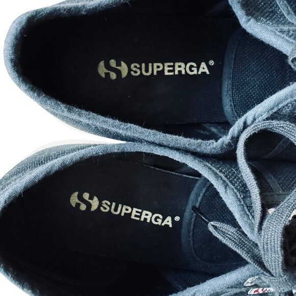 Superga Size 9 1/2  Sneakers Classic Black Unisex Cotton Canvas Lace Up Iconic - Picture 13 of 15